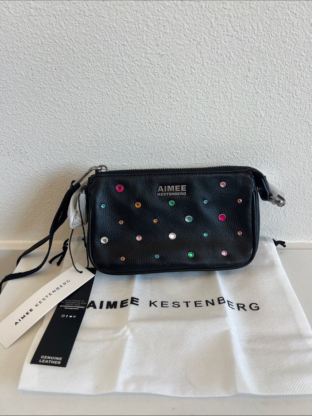 Aimee Kestenberg Black Leather Mini Crossbody with Multicolor Studs